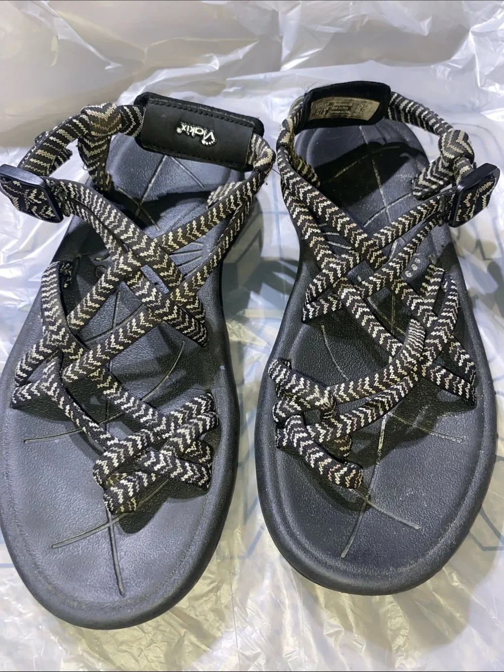 Viakix Black and Cream Braided-Strap Walking Sandals - women sz 8